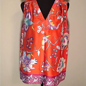 Violet & Claire Floral V-Neck Sleeveless Top - Red